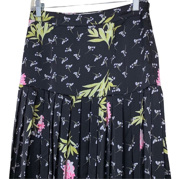 Liquorish ASOS Floral Drop Waist Micro Pleated Black Midi Skirt US 6 - Picture 2 of 7